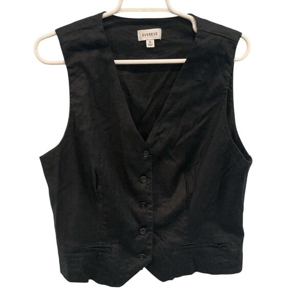 Evereve Linen Blend Vest XL Black Minimalist Academia Classic Preppy Buckle Back - Picture 1 of 9